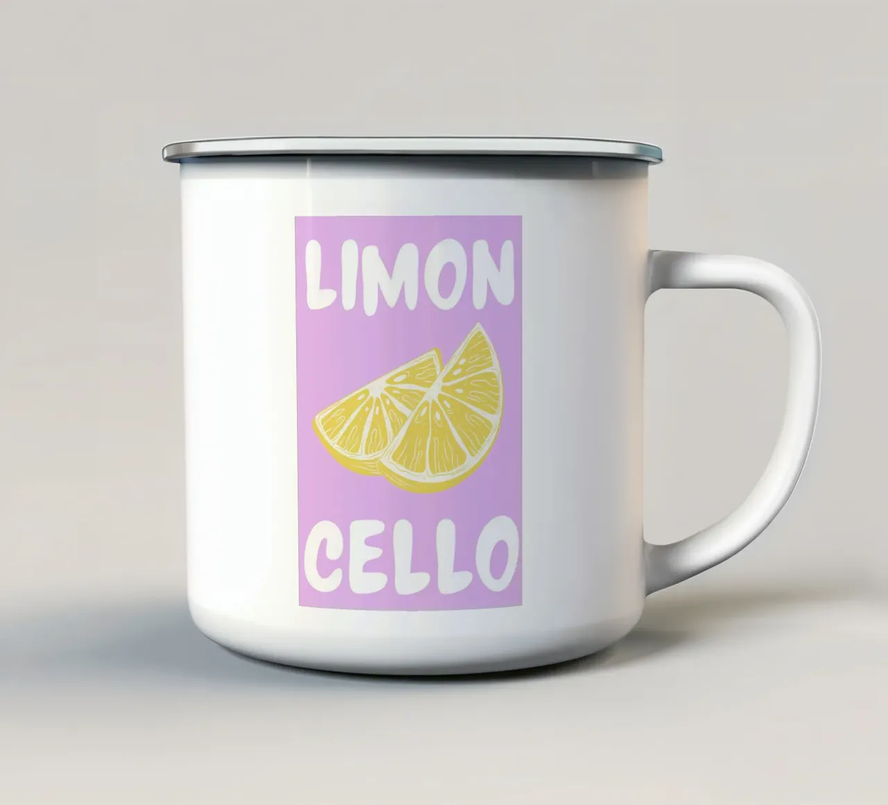 Limoncello Lemon Slice Print with Lavender Background enamel mug by pdigitalprints