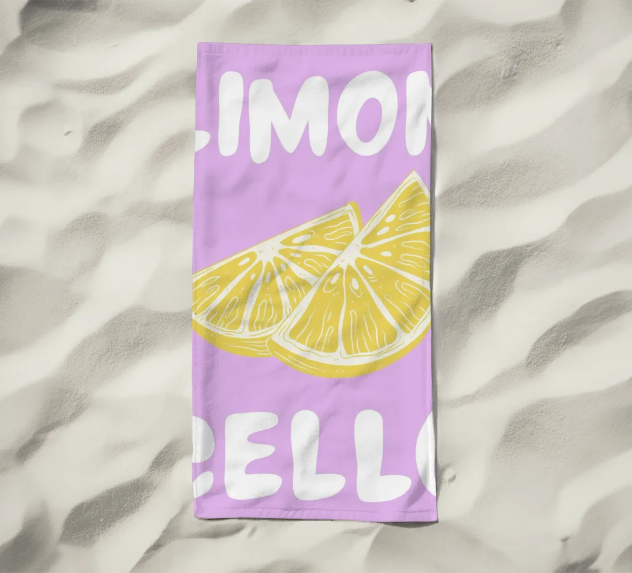 Limoncello Lemon Slice Print with Lavender Background beach towel by pdigitalprints