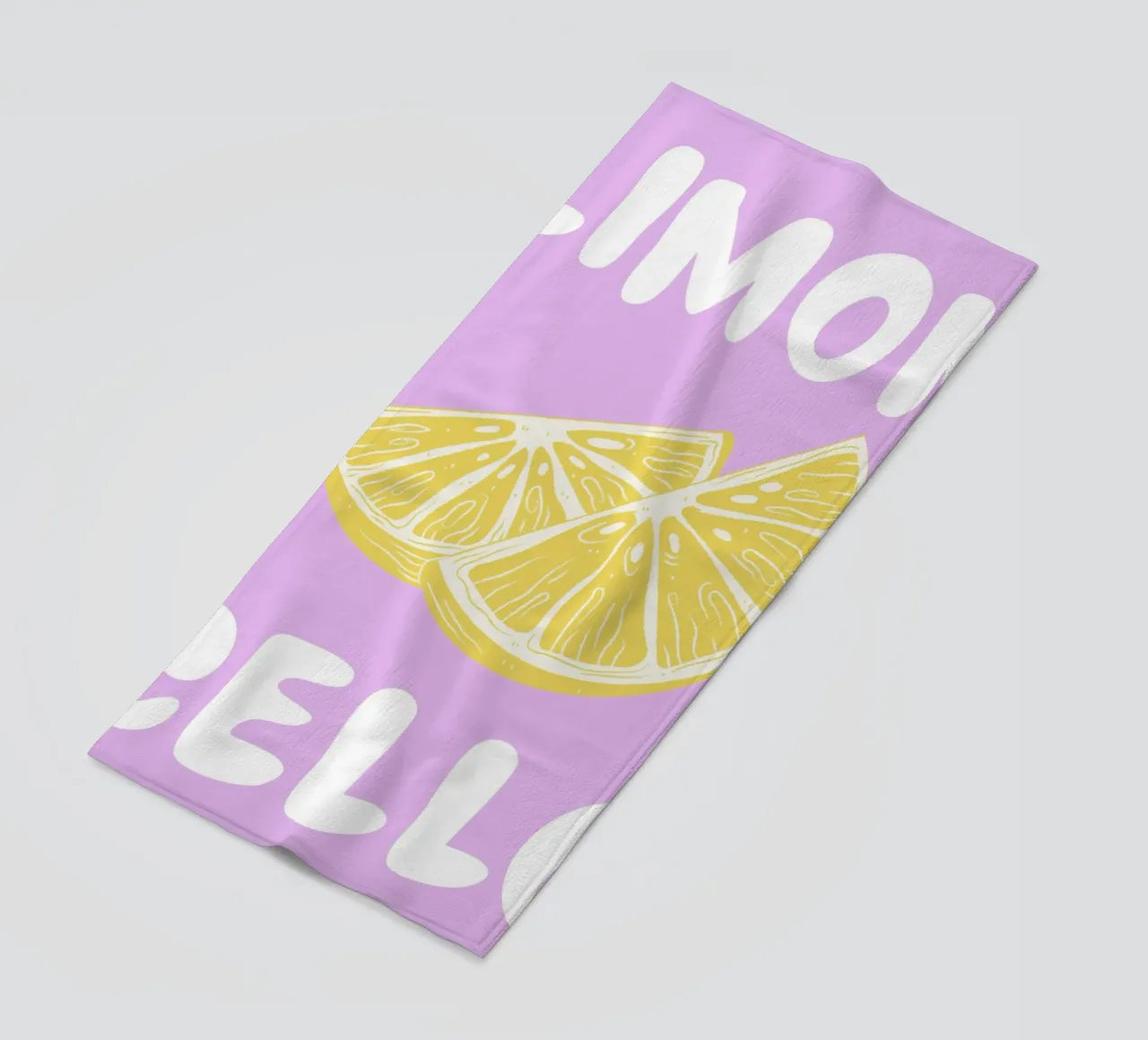 Limoncello Lemon Slice Print with Lavender Background beach towel by pdigitalprints