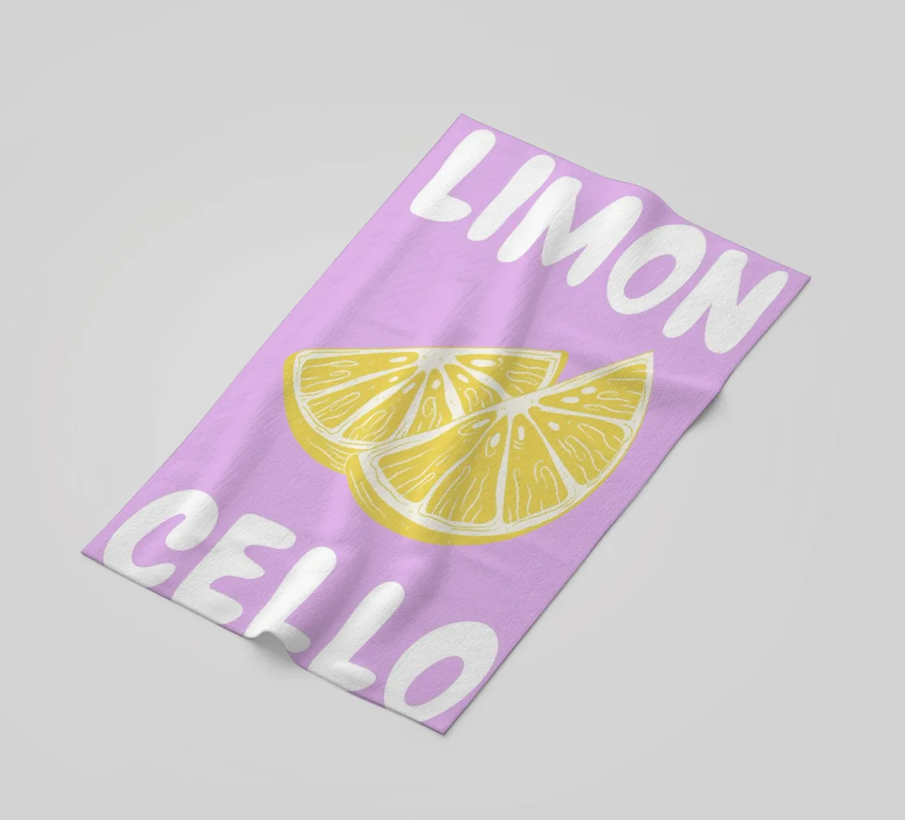 Limoncello Lemon Slice Print with Lavender Background beach towel by pdigitalprints