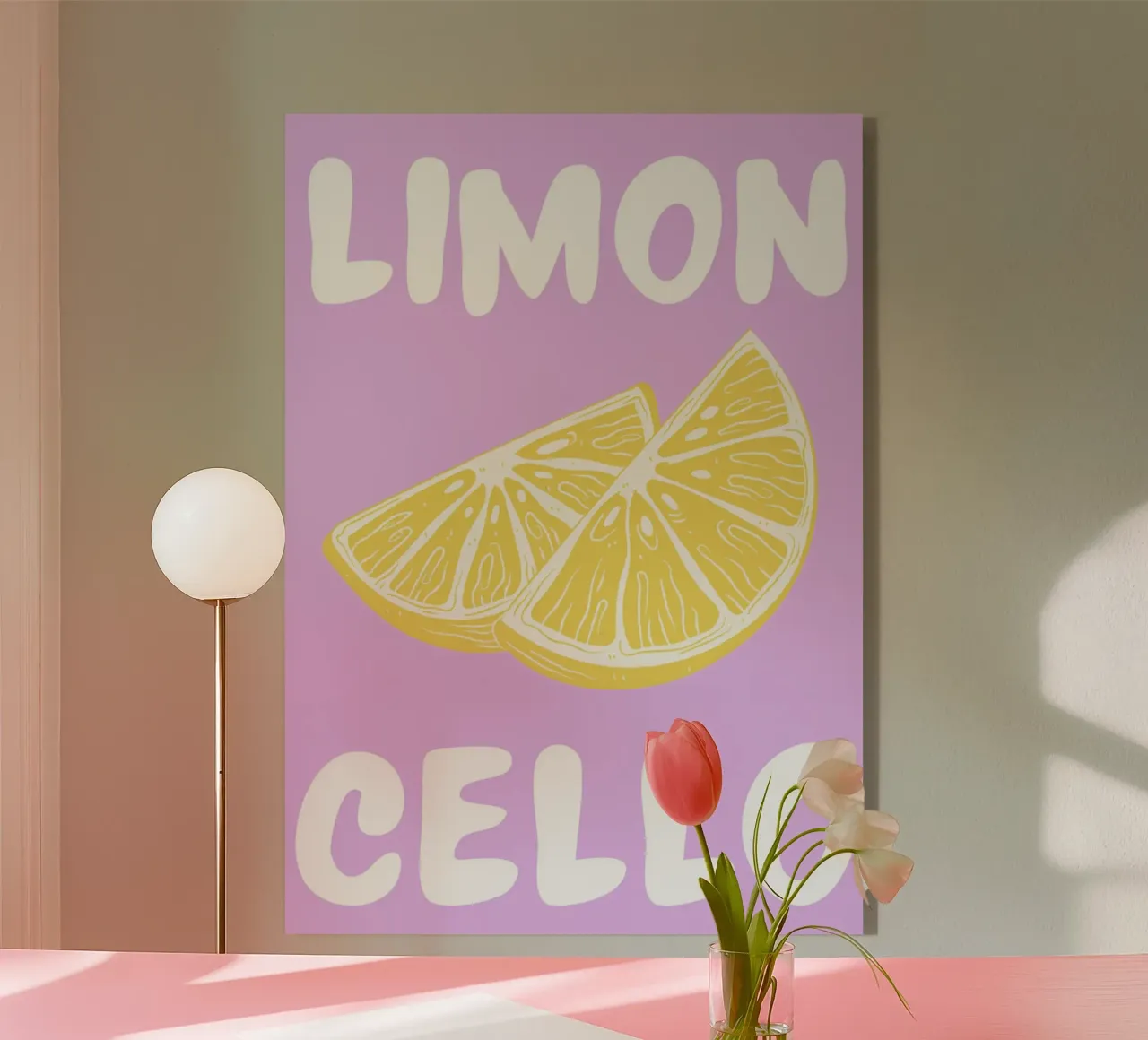 Limoncello Lemon Slice Print con fondo de lavanda metacrilato de pdigitalprints