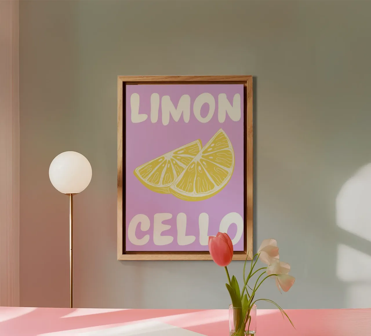 Limoncello Lemon Slice Print con fondo de lavanda aluminio dibond de pdigitalprints