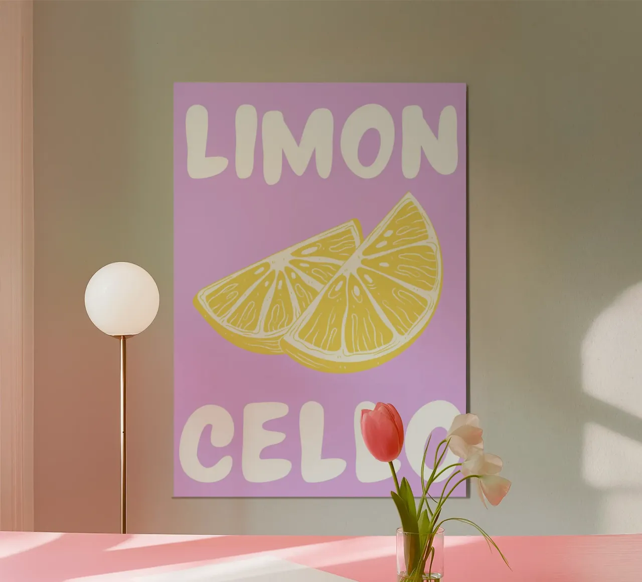 Limoncello Lemon Slice Print con fondo de lavanda aluminio dibond de pdigitalprints