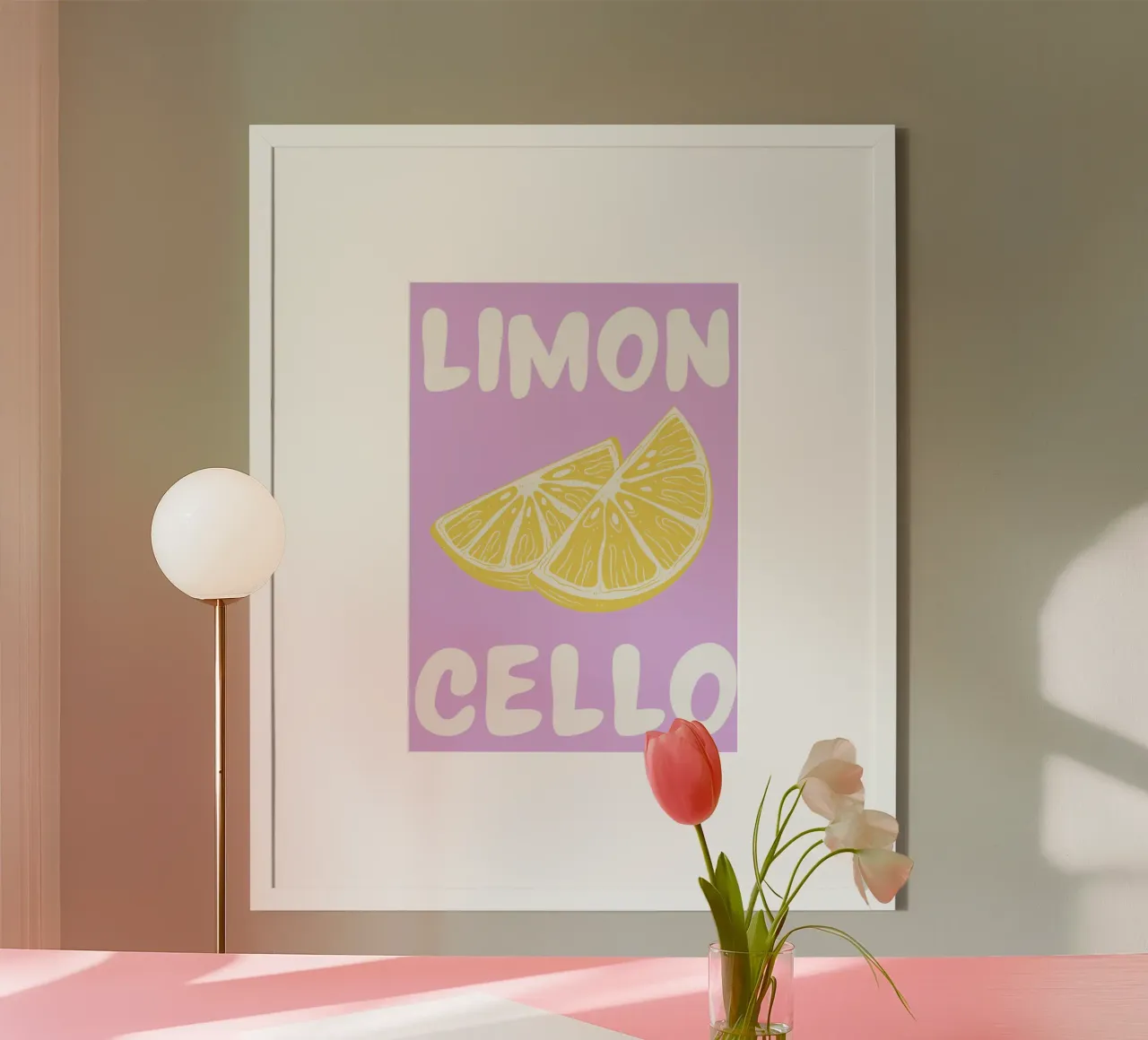 Limoncello Lemon Slice Print with Lavender Background hahnemühle by pdigitalprints