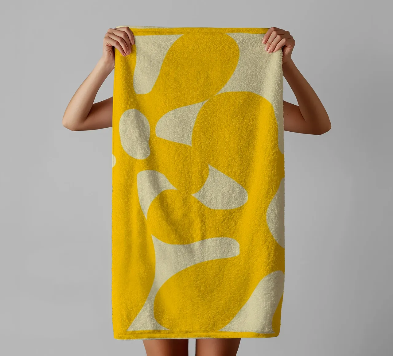 Abstract Organic Yellow Shapes on Beige Background towel by pdigitalprints