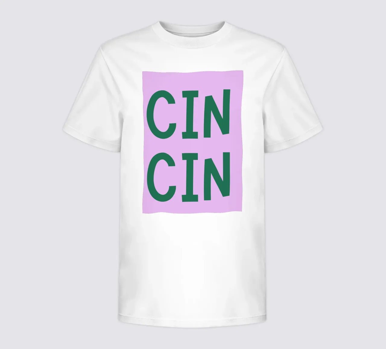 Poster per toast italiani Cin Cin - Testo giocoso verde su lilla t-shirt bambini da pdigitalprints
