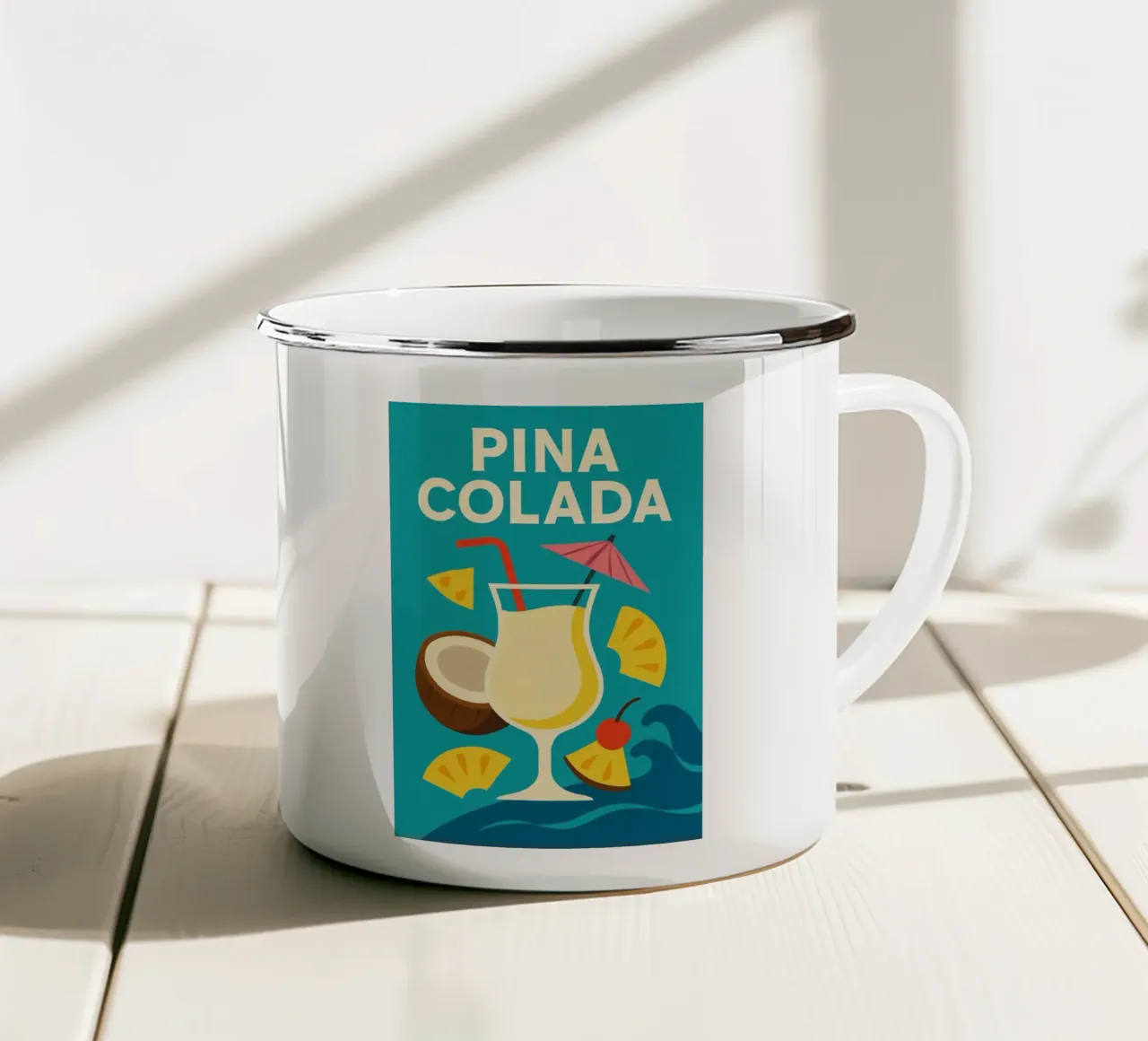 Piña Colada - Poster per le vacanze eterne tazza in smalto da Boissons - Affiches & posters - Retro
