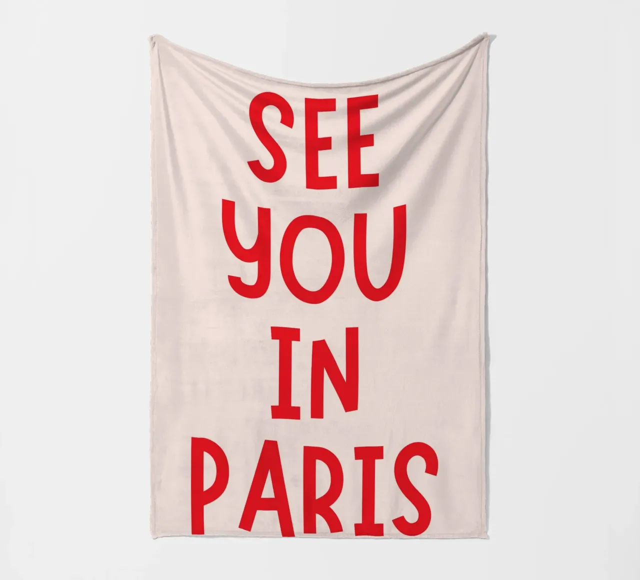 Poster tipografico See You in Paris - Testo rosso su beige chiaro coperta in pile da pdigitalprints