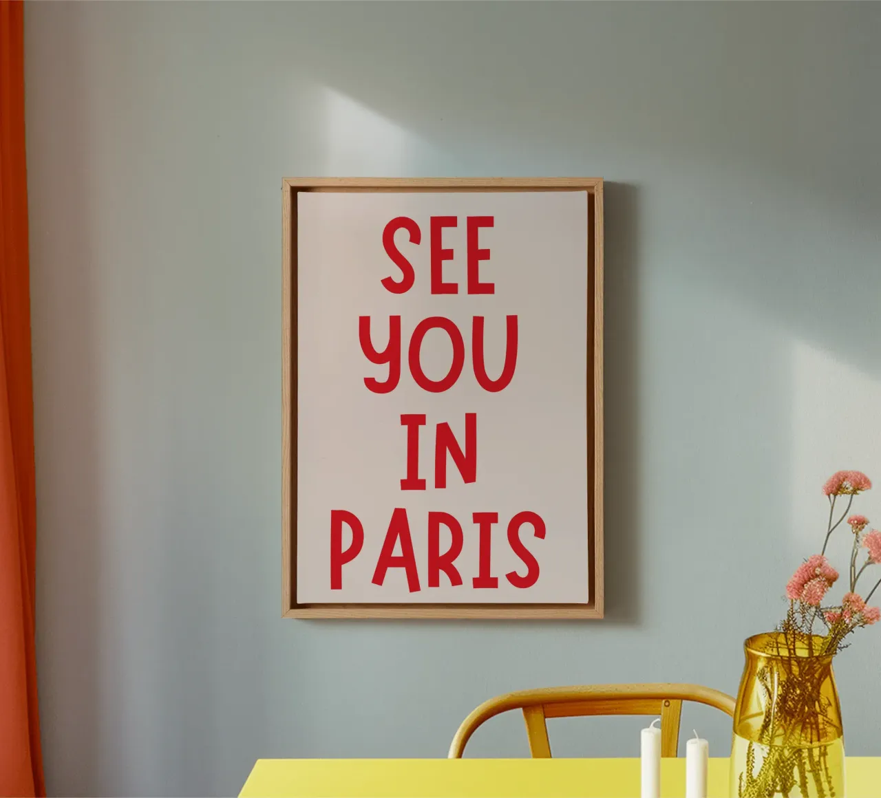 Poster tipografico See You in Paris - Testo rosso su beige chiaro tela con Cornice a cassetta da pdigitalprints
