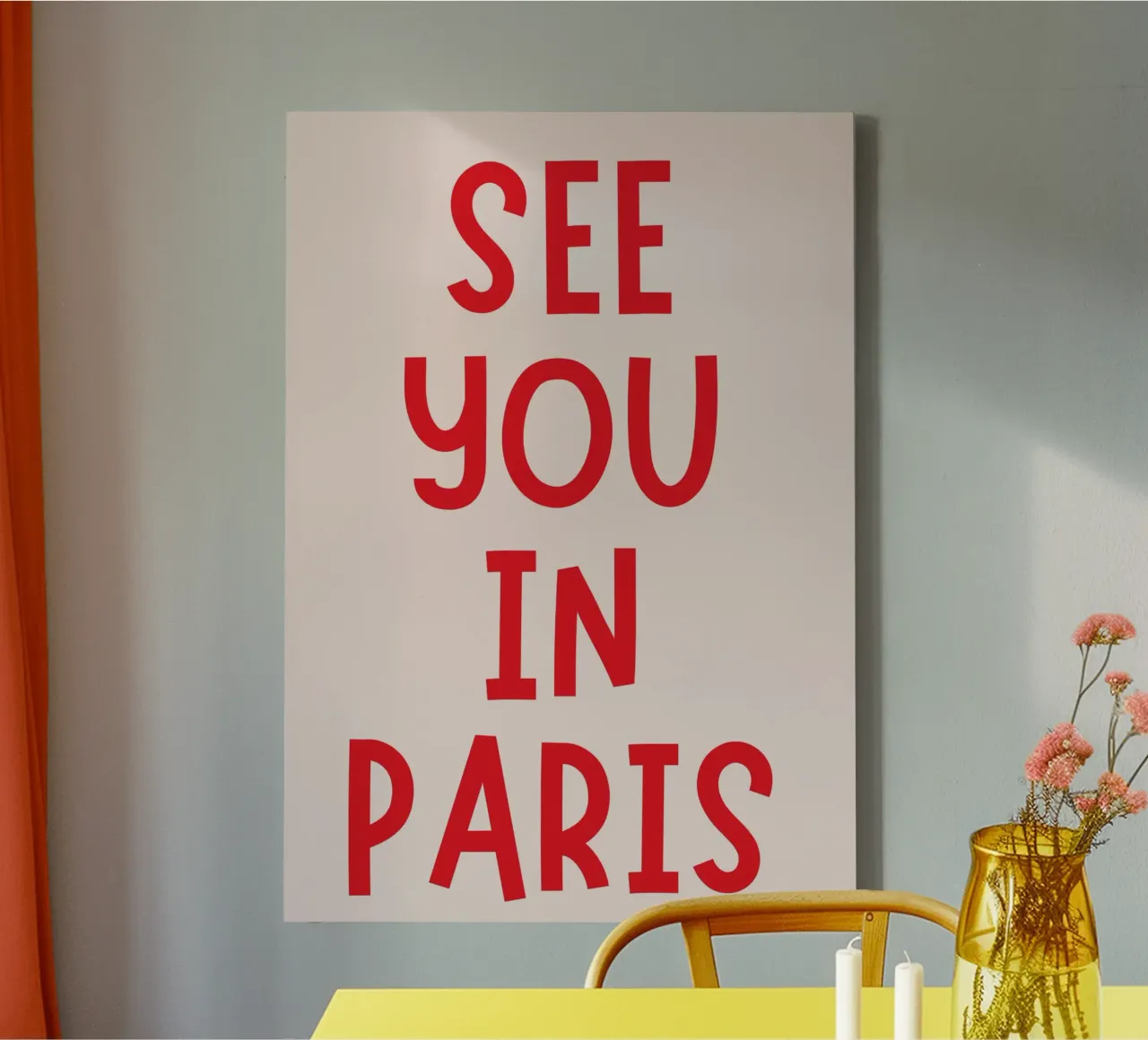 Poster tipografico See You in Paris - Testo rosso su beige chiaro tela con Cornice a cassetta da pdigitalprints