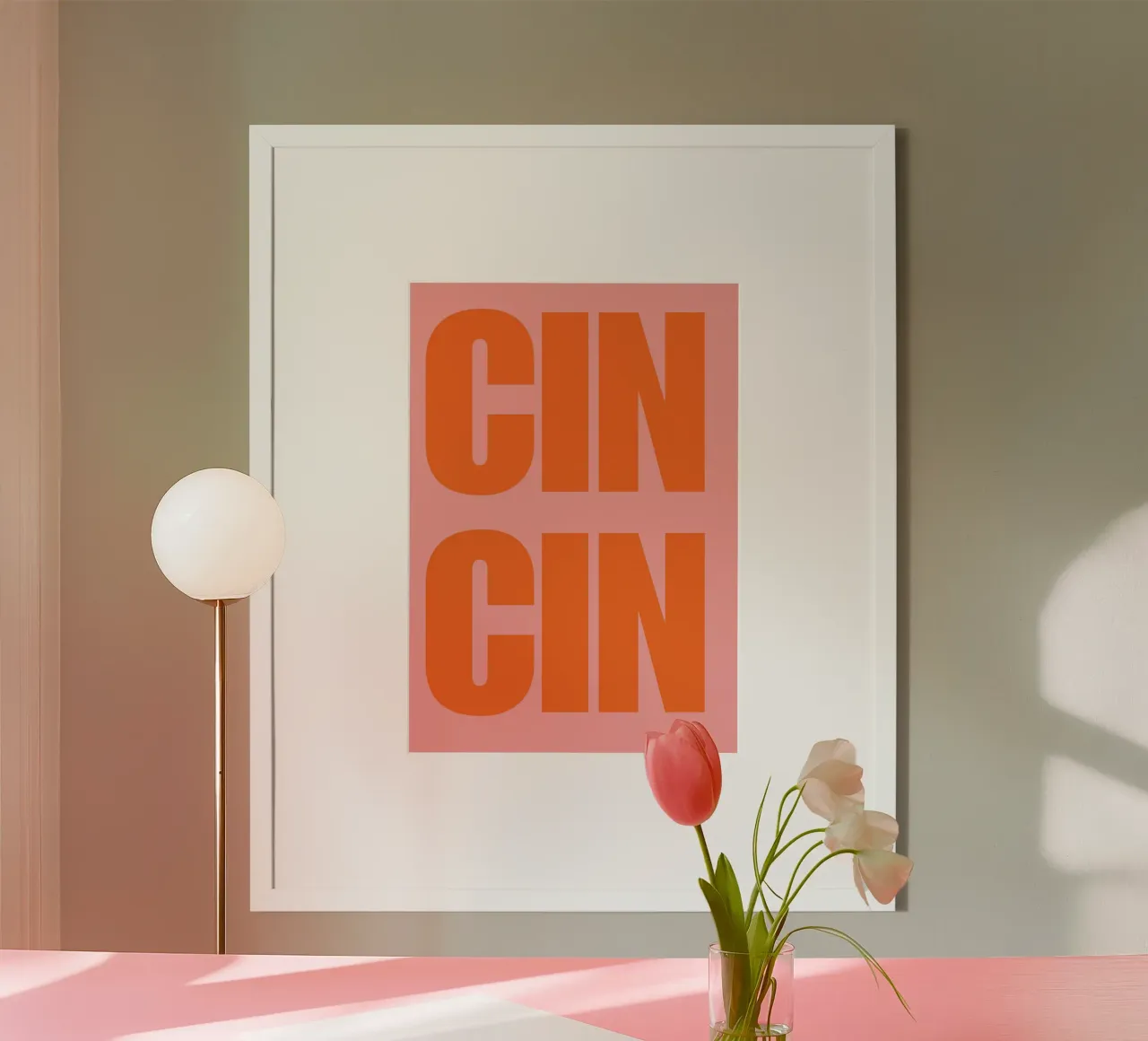 CIN CIN Poster tipografico in grassetto - Testo arancione su rosa poster da pdigitalprints