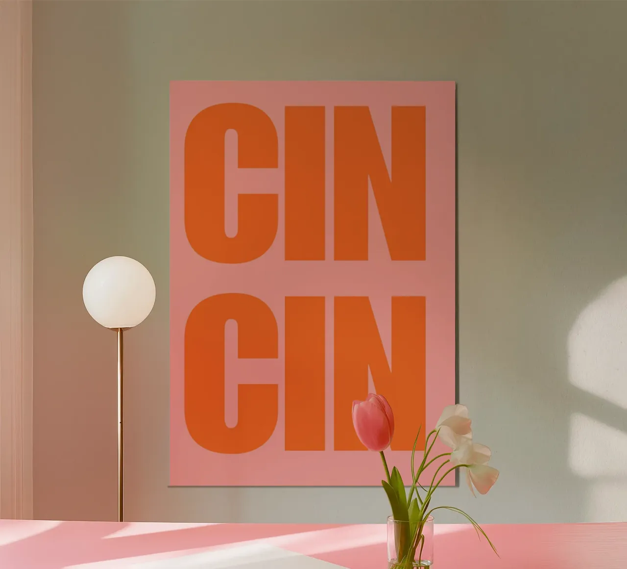 CIN CIN Poster tipografico in grassetto - Testo arancione su rosa poster da pdigitalprints