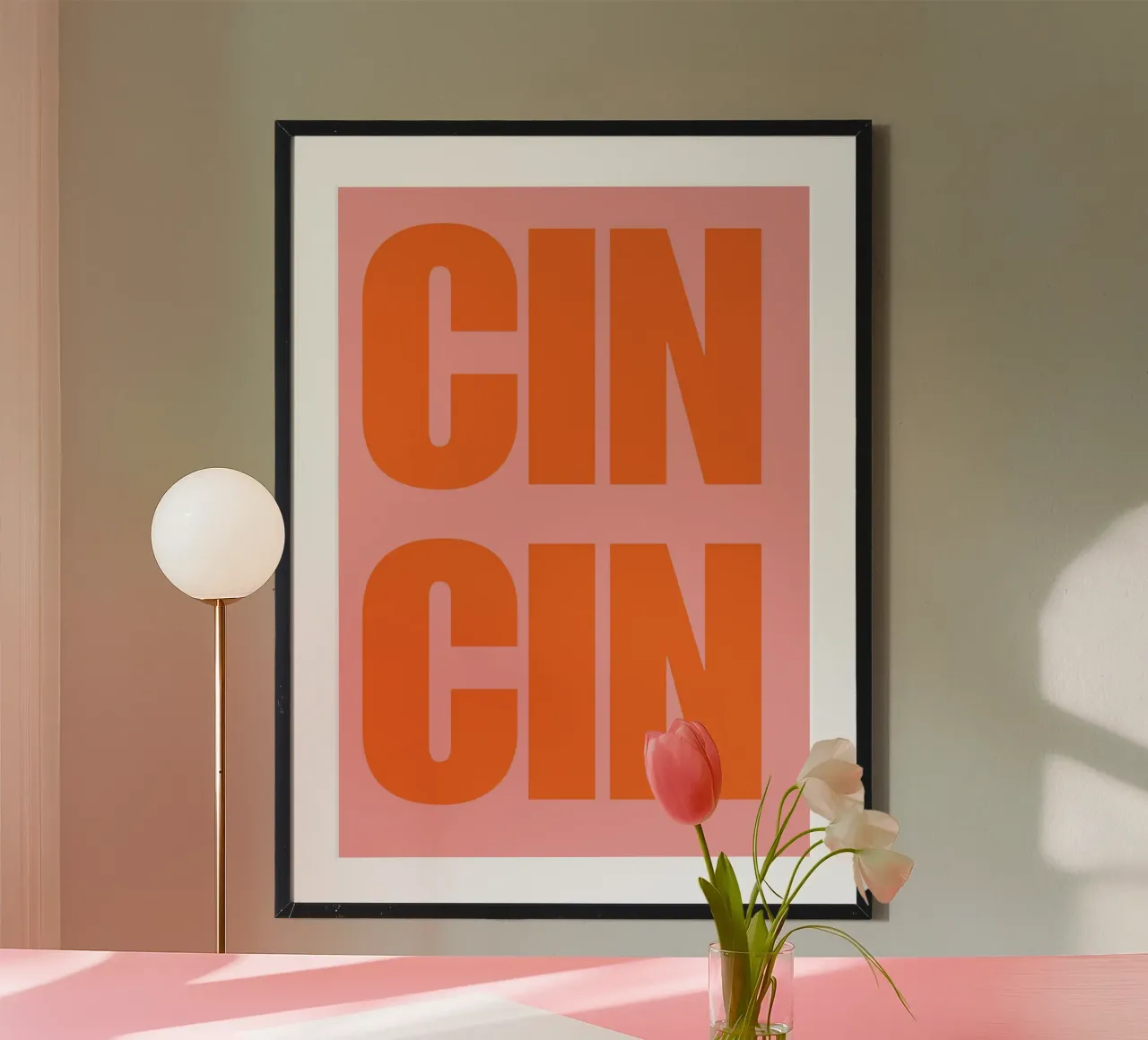 CIN CIN Poster tipografico in grassetto - Testo arancione su rosa poster da pdigitalprints