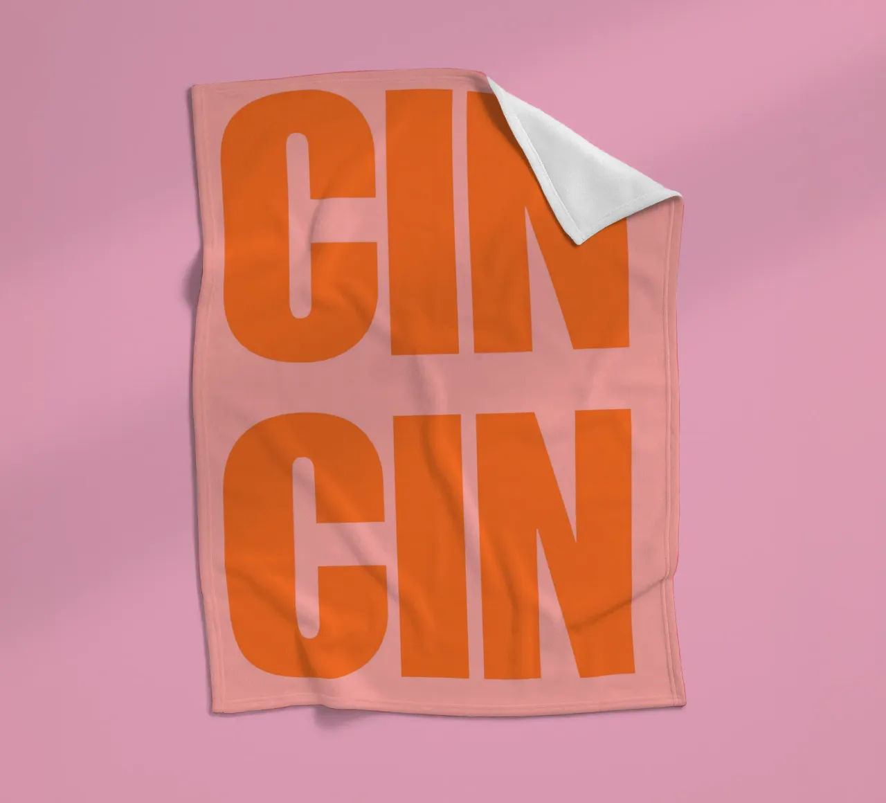 CIN CIN Bold Typography Poster – Orange Text on Pink fleece blanket by pdigitalprints