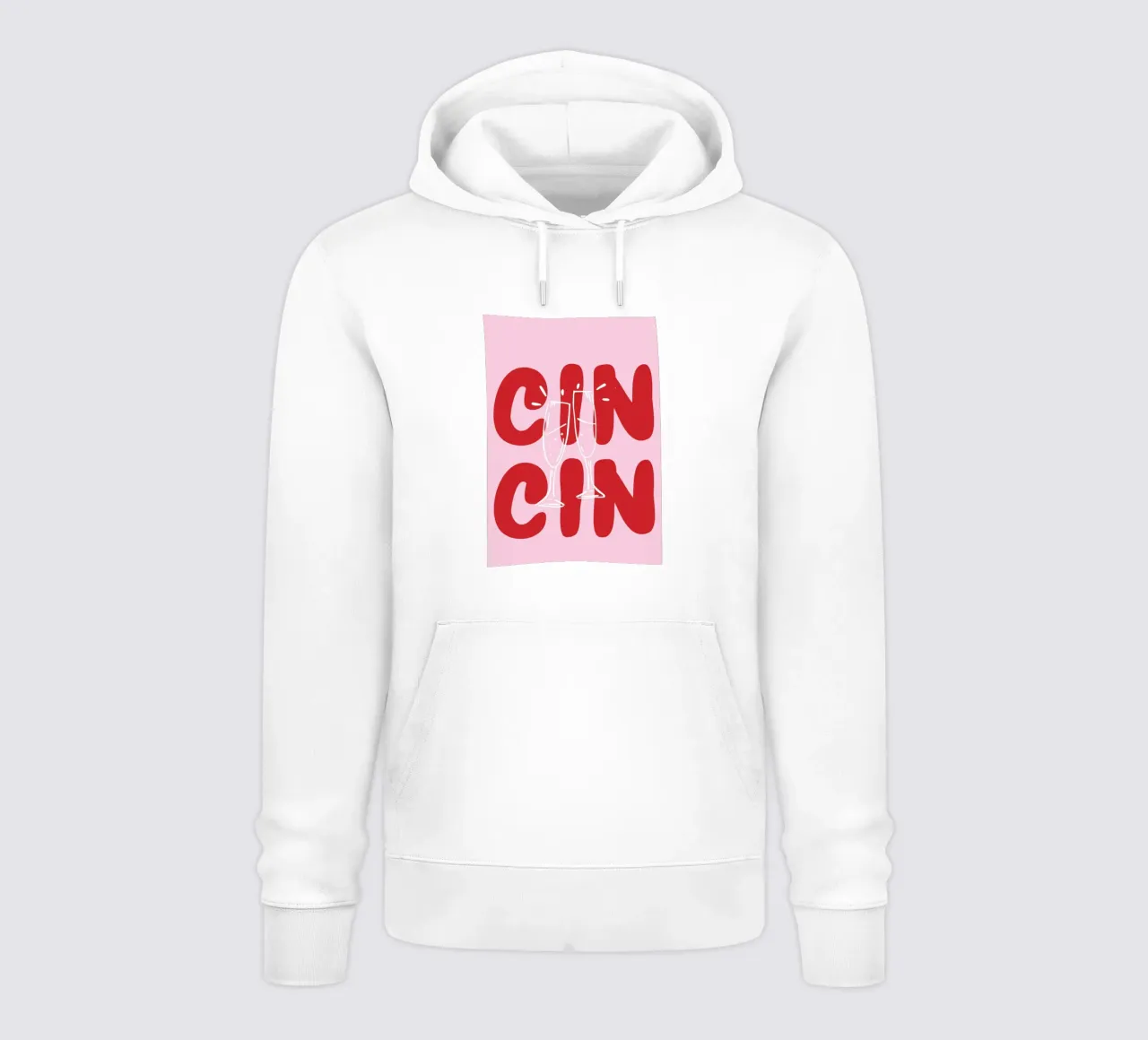 Póster CIN con copas chocando - Texto rojo sobre rosa sudadera con capucha de pdigitalprints