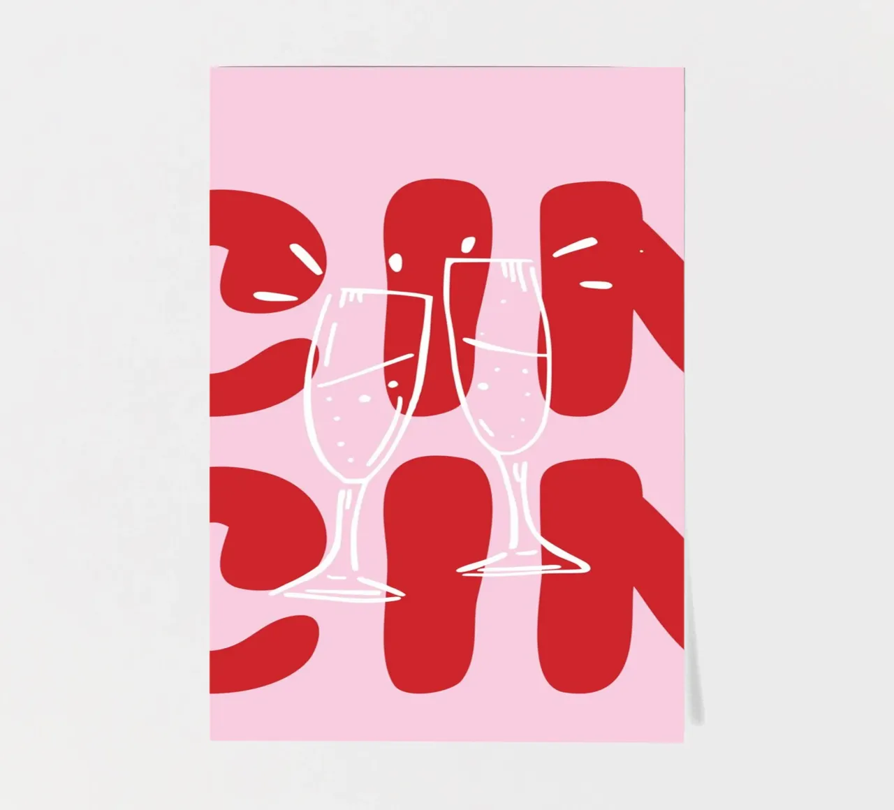 CIN CIN Poster with Clinking Glasses – Red Text on Pink sticker sheet by pdigitalprints