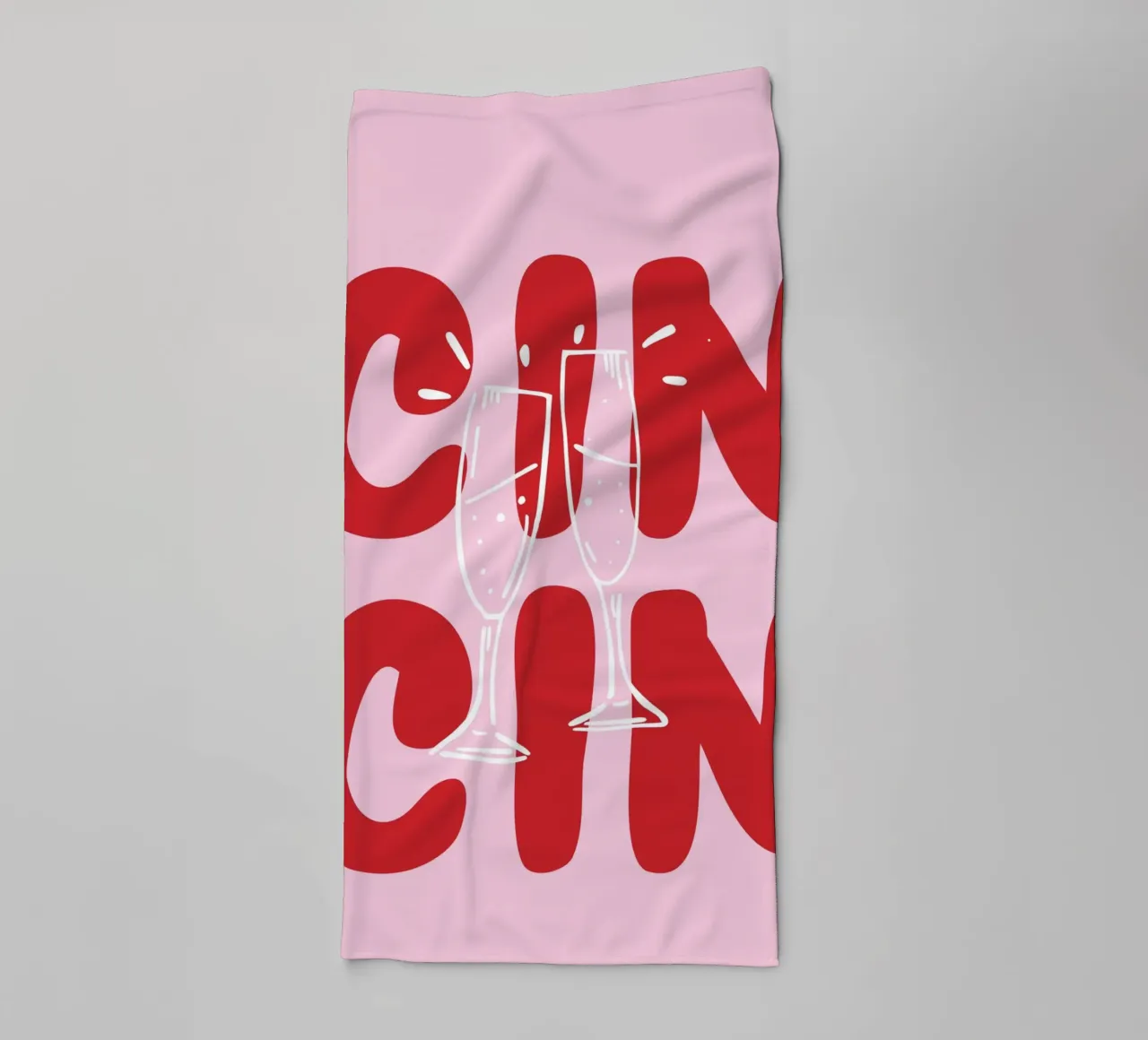 CIN CIN Poster mit klirrenden Gläsern - Roter Text auf Rosa Handtuch von pdigitalprints