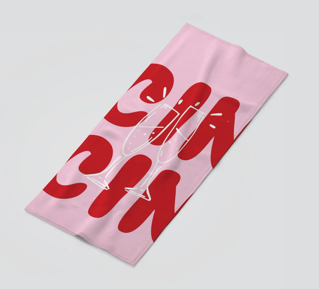 Póster CIN con copas chocando - Texto rojo sobre rosa toalla de playa de pdigitalprints