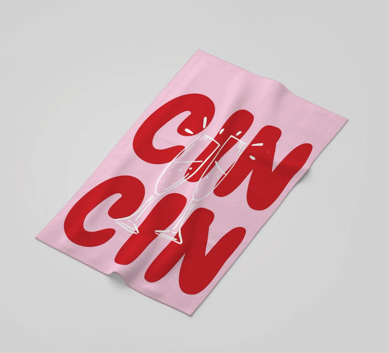 Póster CIN con copas chocando - Texto rojo sobre rosa toalla de playa de pdigitalprints