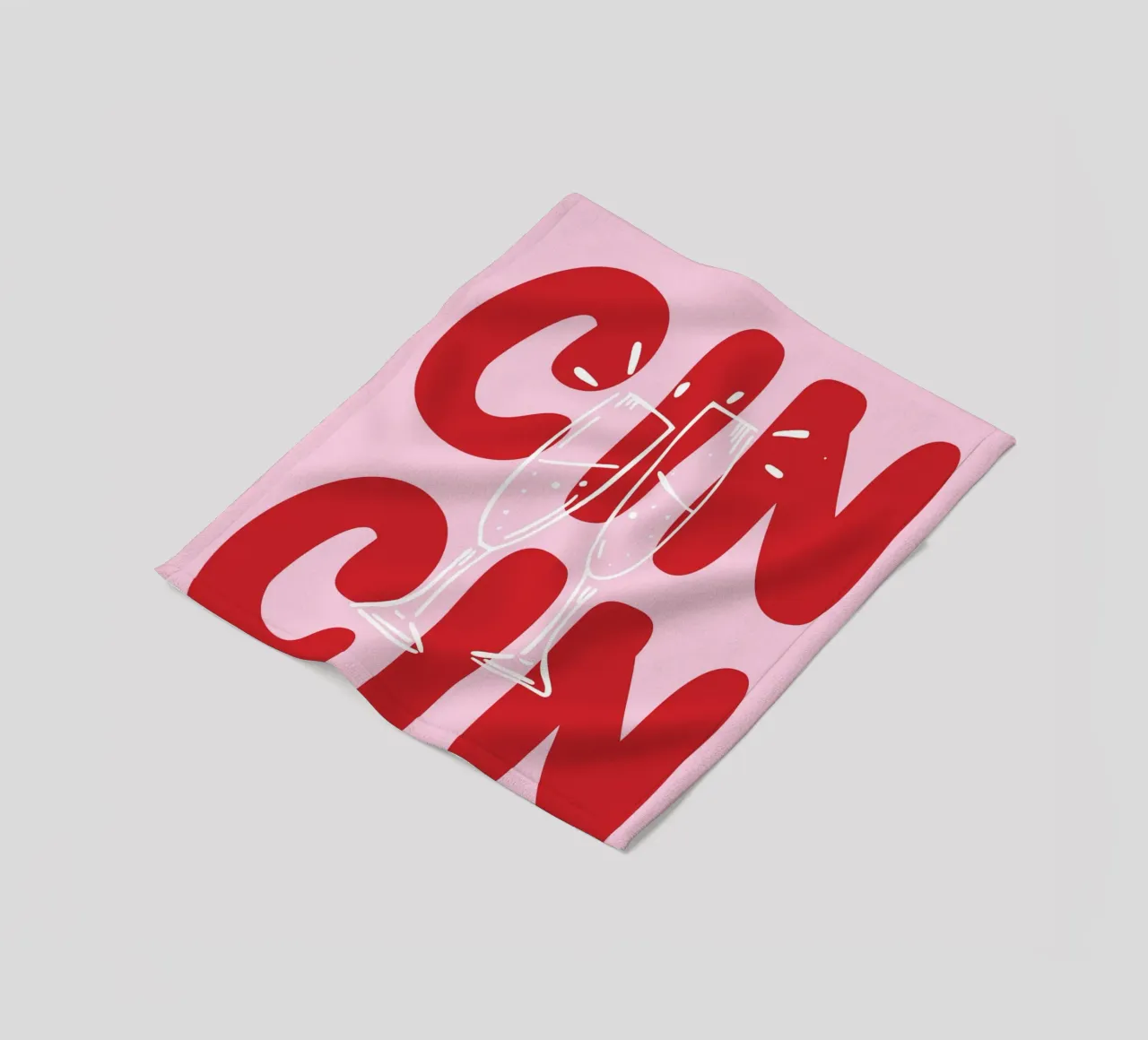 CIN CIN Poster with Clinking Glasses – Red Text on Pink fleece blanket by pdigitalprints