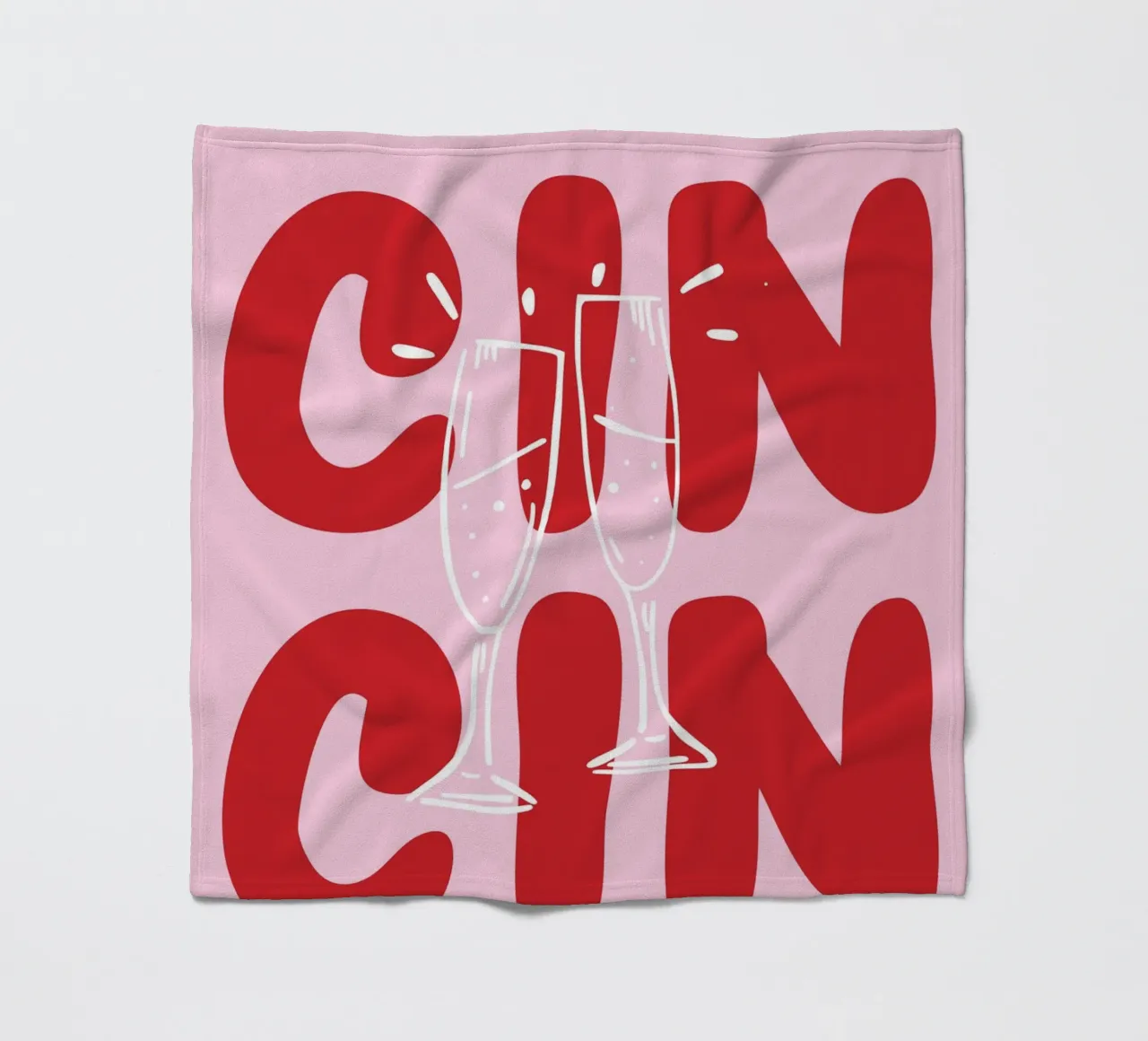 CIN CIN Poster with Clinking Glasses – Red Text on Pink fleece blanket by pdigitalprints