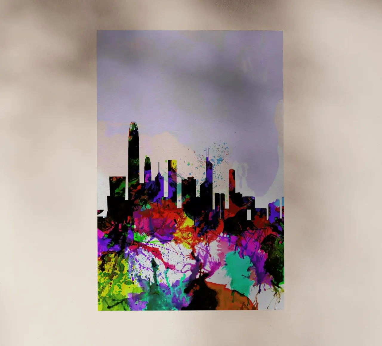 Hong Kong Watercolor Skyline pellicola backlit da Naxart