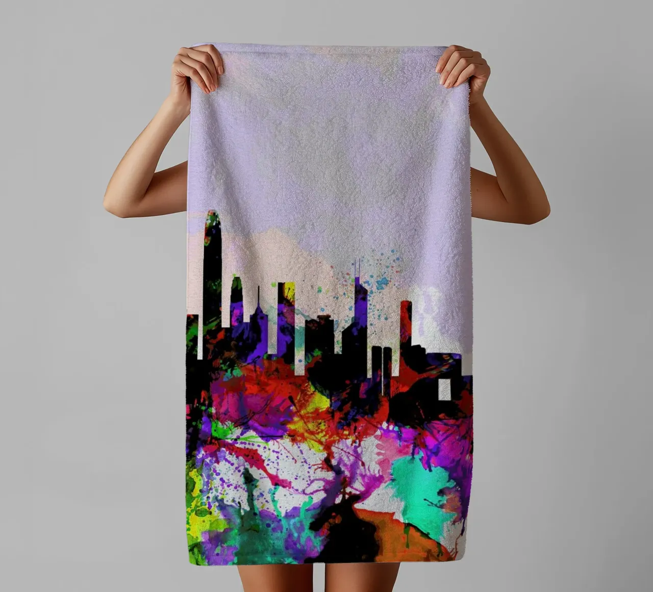 Hong Kong Watercolor Skyline asciugamano da bagno da Naxart