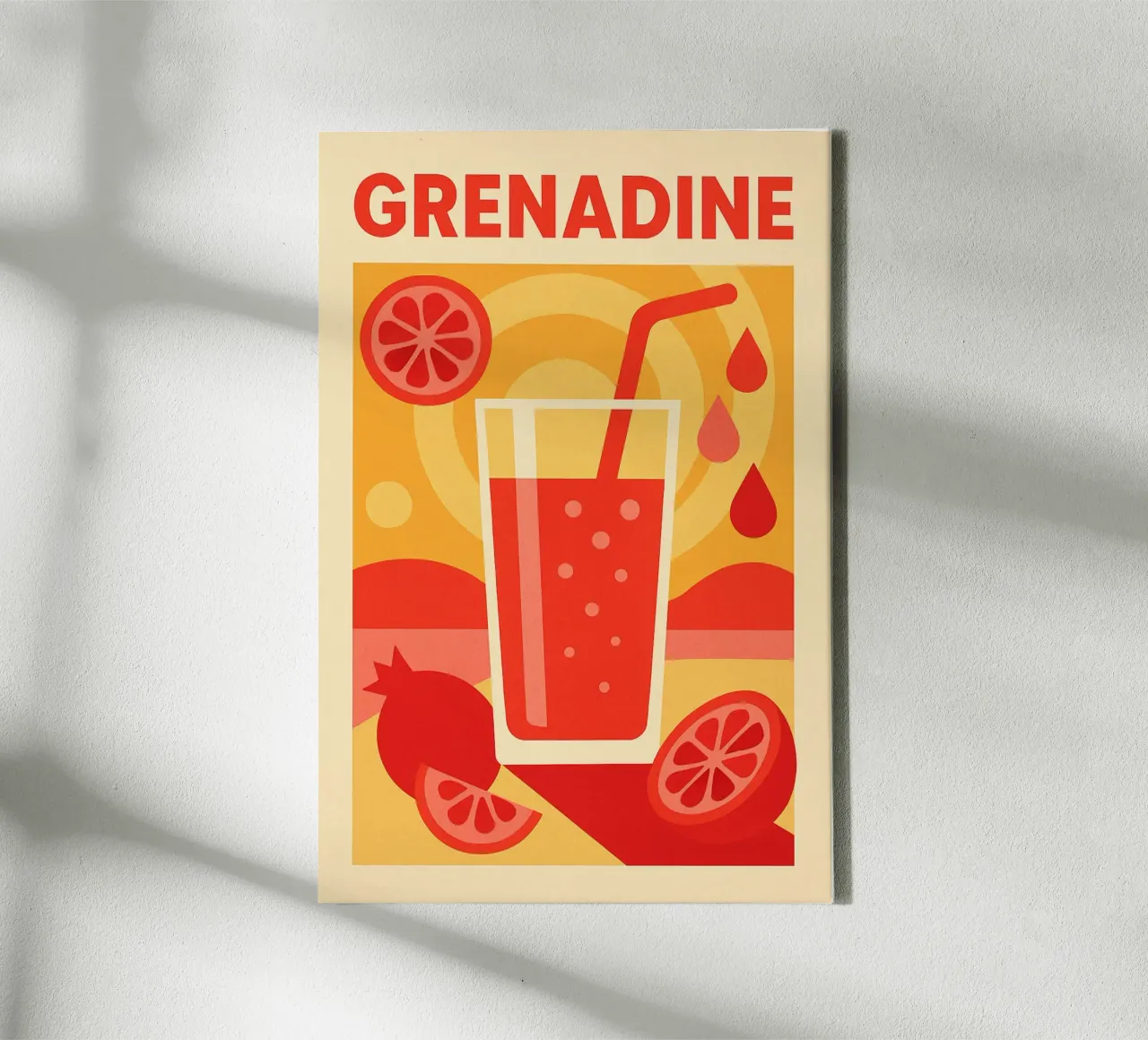 Grenadine - Le soleil dans un gobelet toile avec Caisse américaine de Boissons - Affiches & posters - Retro