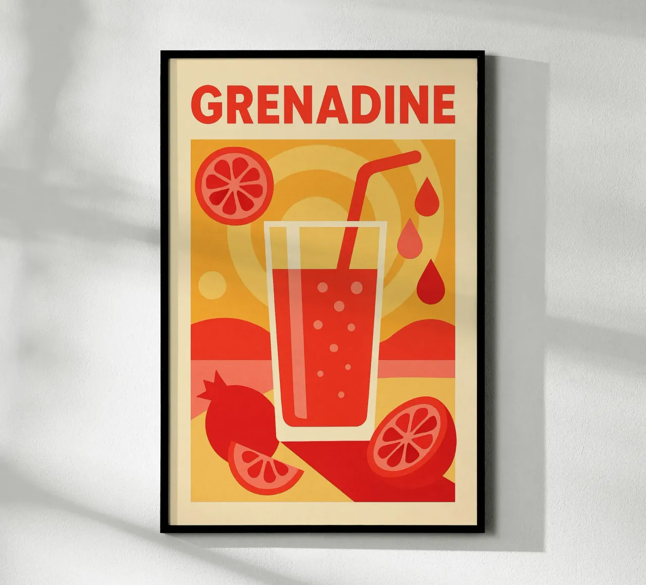 Grenadine - Le soleil dans un gobelet poster avec cadre en bois de Boissons - Affiches & posters - Retro