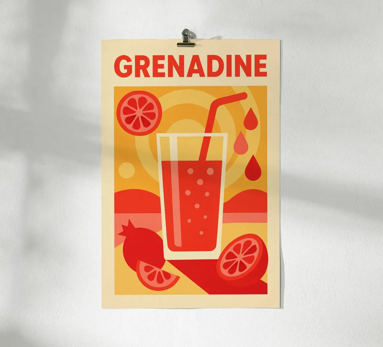 Grenadine - Le soleil dans un gobelet poster avec cadre en bois de Boissons - Affiches & posters - Retro