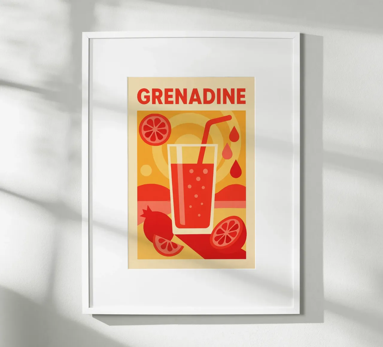Grenadine - Le soleil dans un gobelet poster avec cadre en bois de Boissons - Affiches & posters - Retro