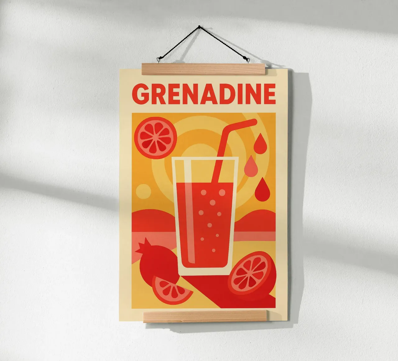 Grenadine - Le soleil dans un gobelet poster avec cadre en bois de Boissons - Affiches & posters - Retro
