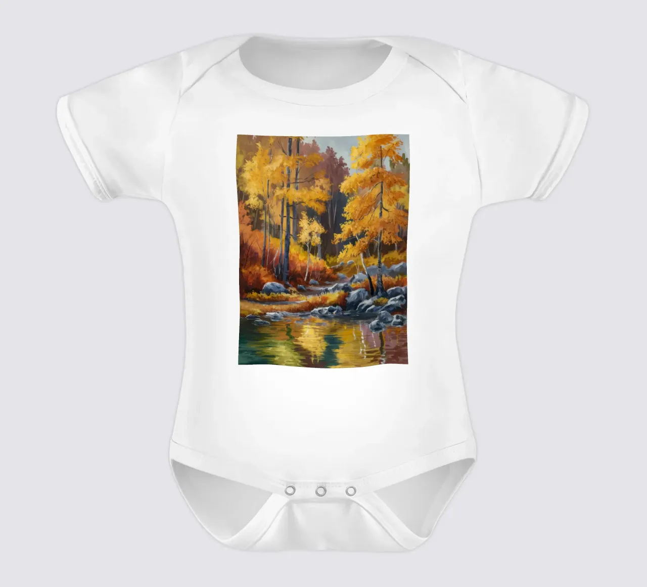 Golden Forest Stream short-sleeve baby romper by Celestial Harmony