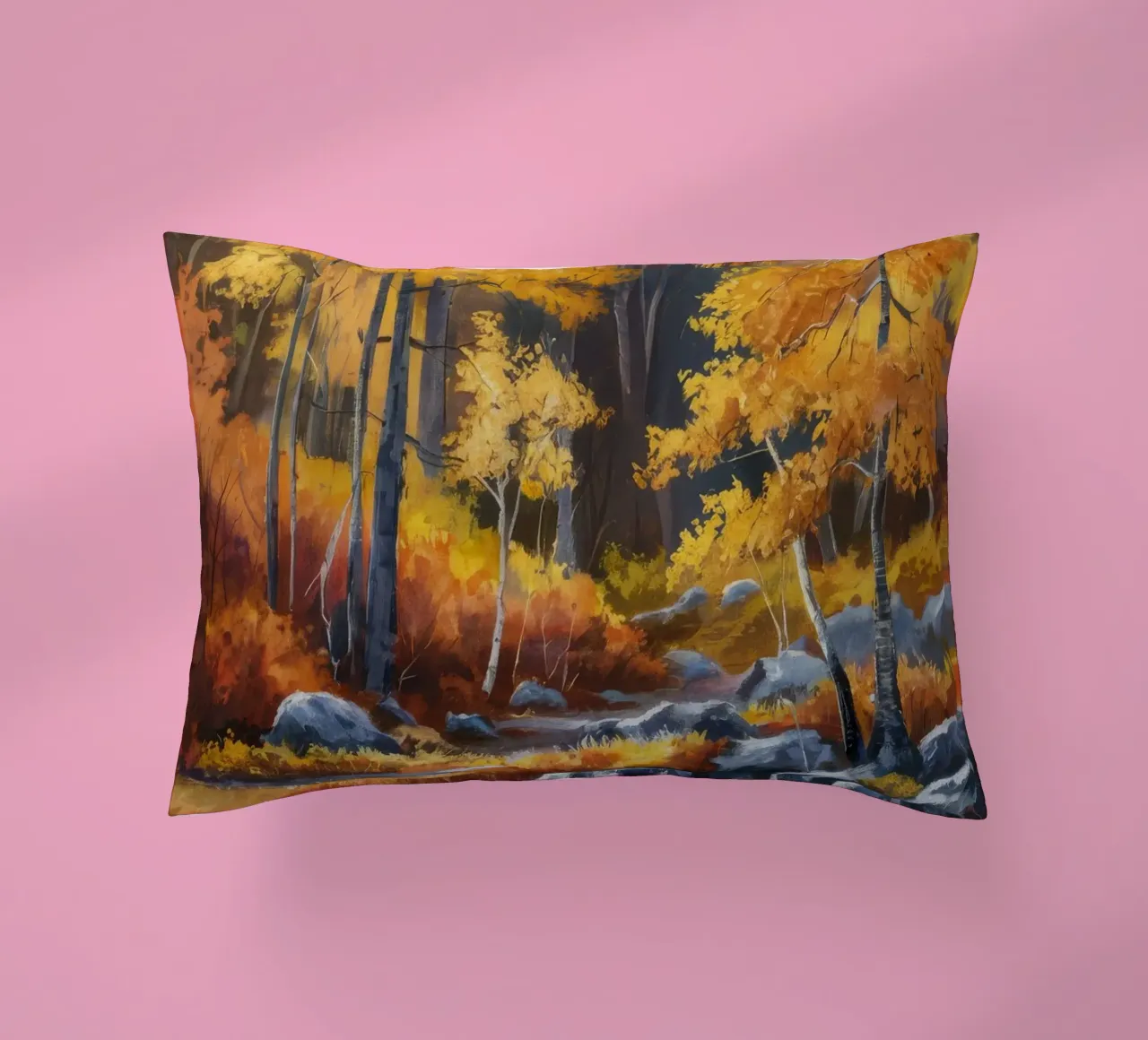 Golden Forest Stream decorative cushion by Celestial Harmony