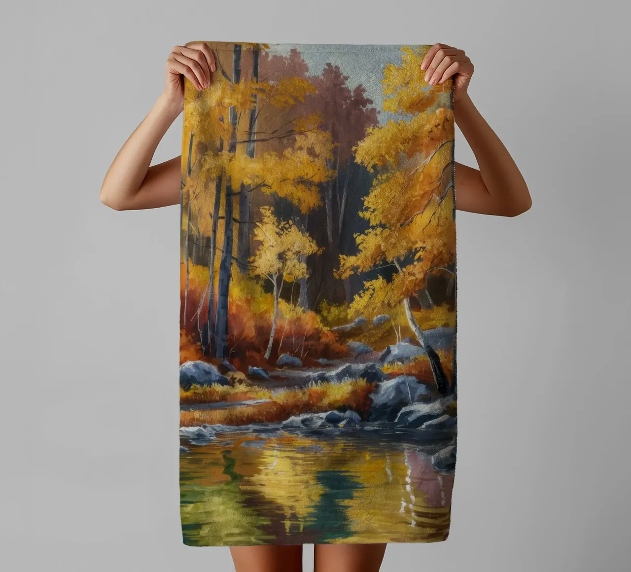 Golden Forest Stream towel by Celestial Harmony