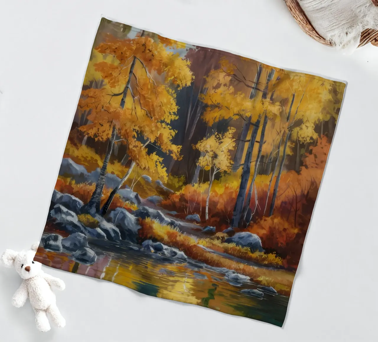 Golden Forest Stream fleece blanket by Celestial Harmony