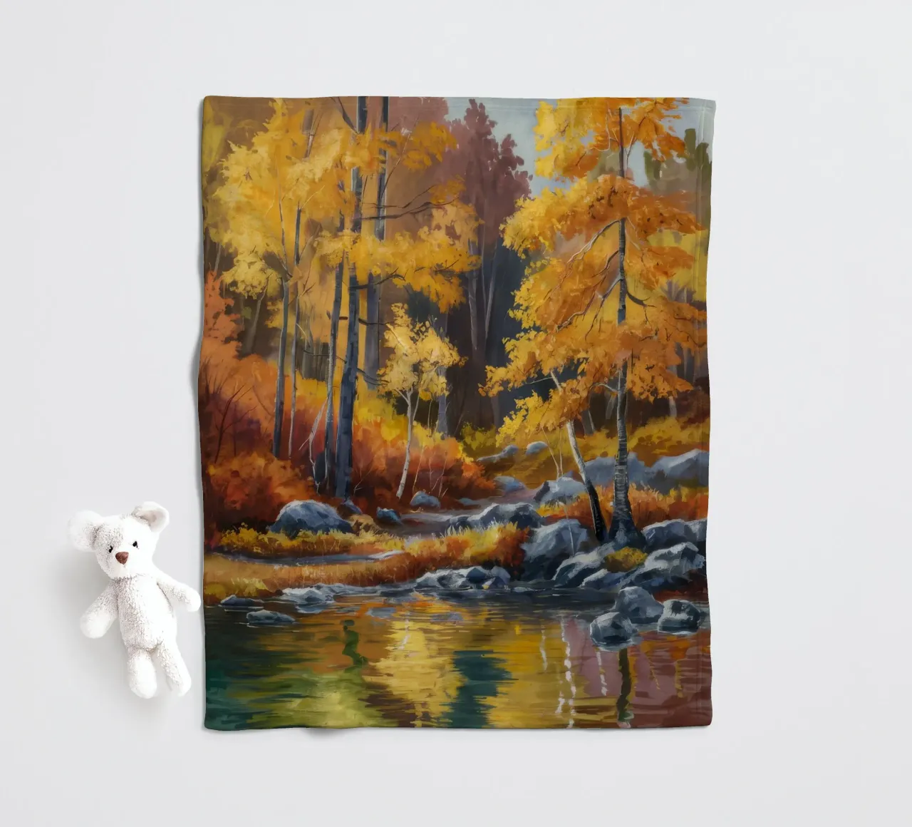 Golden Forest Stream fleece blanket by Celestial Harmony