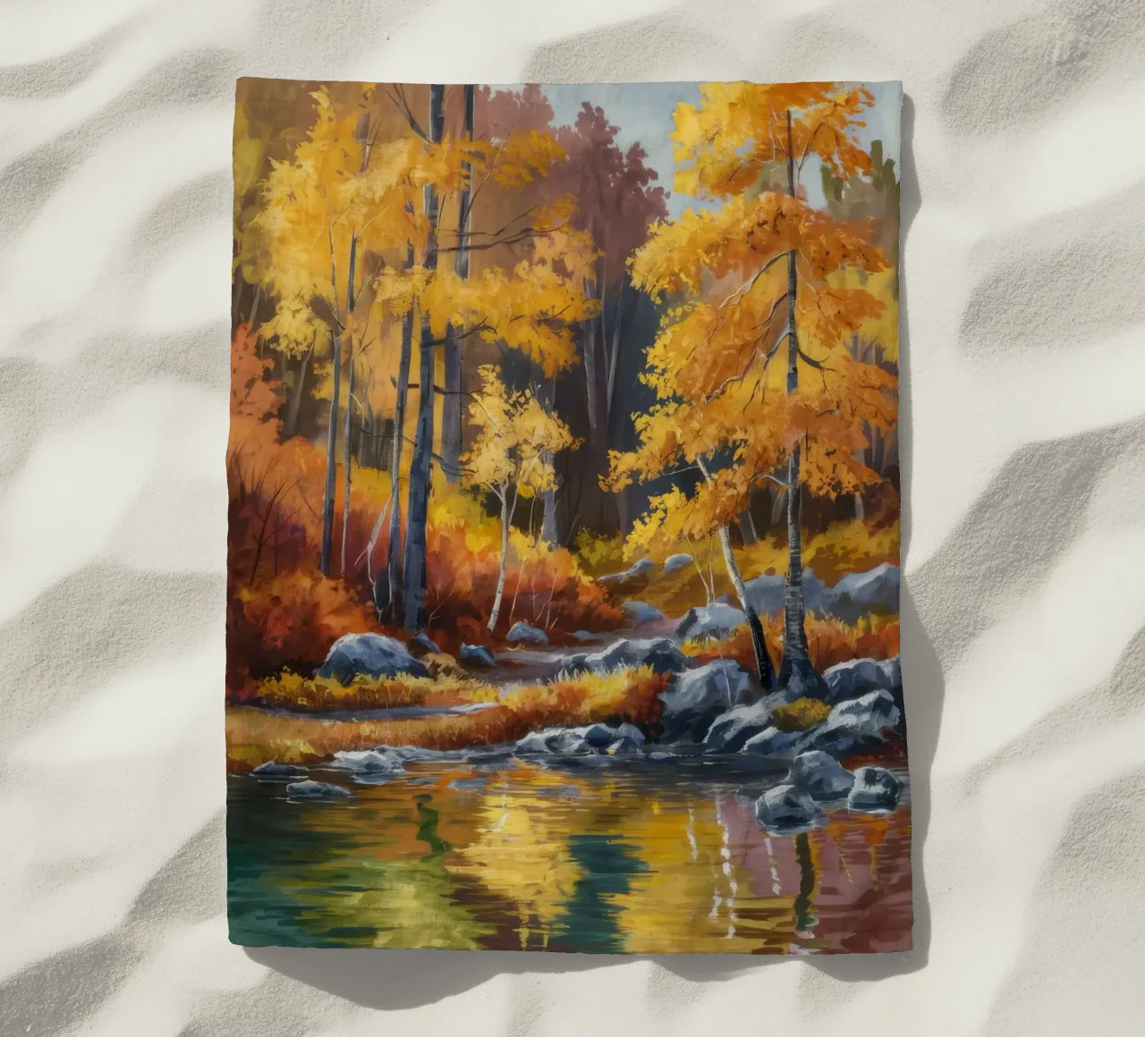 Golden Forest Stream beach towel by Celestial Harmony