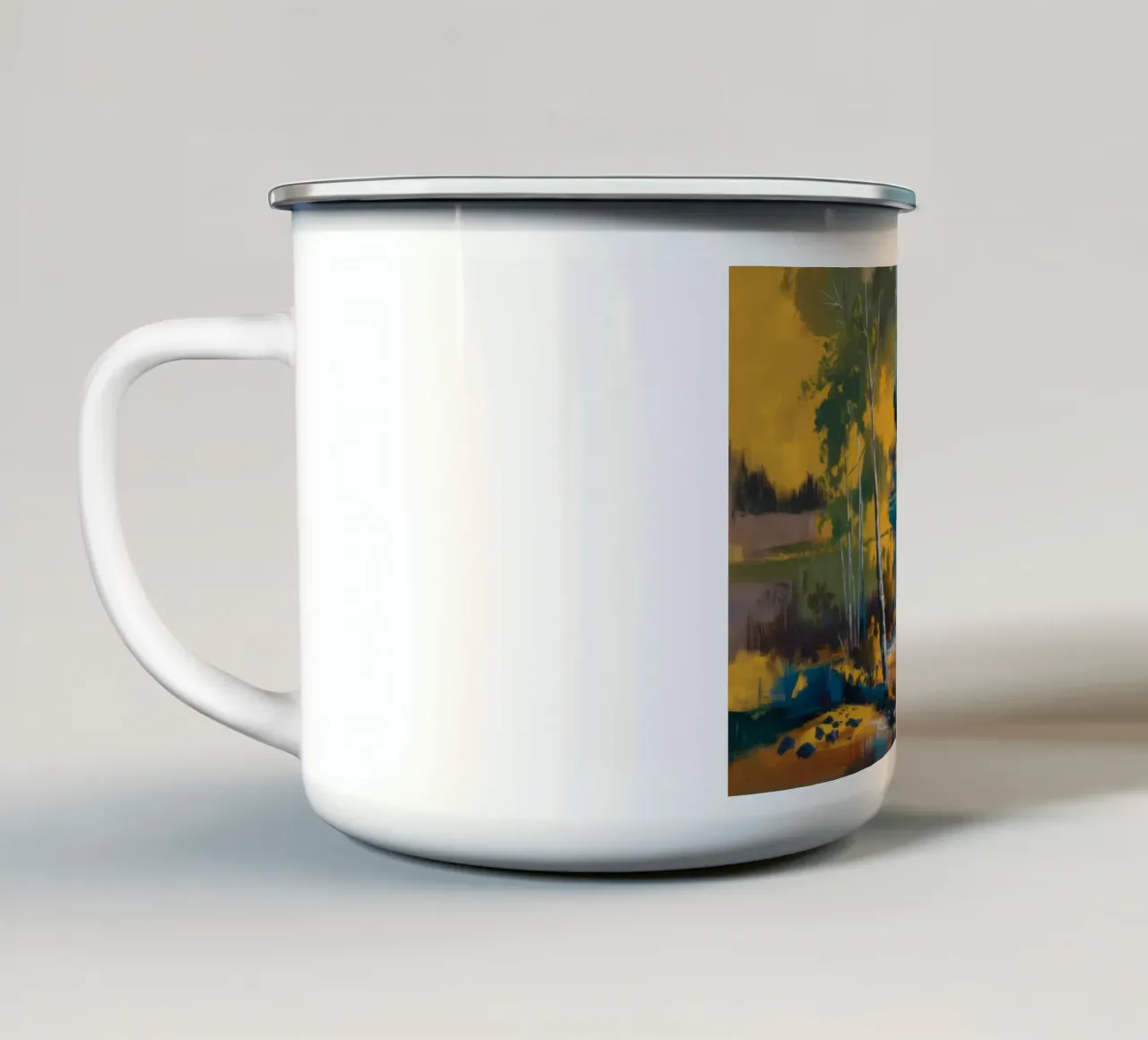 Amber Lake Reflection enamel mug by Celestial Harmony