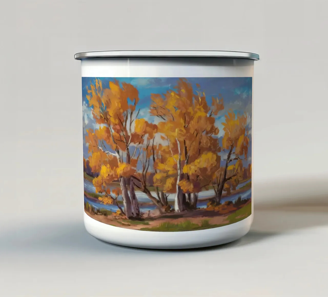 Herfst Lakeside Blaze emaille mok van Celestial Harmony