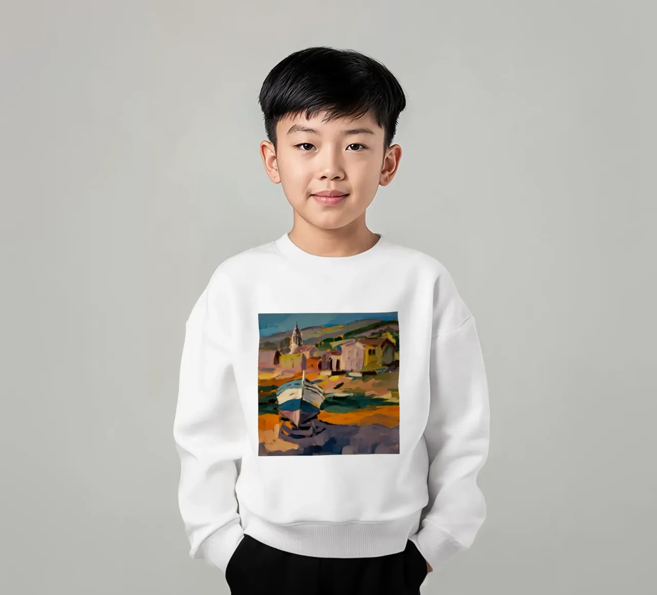 Beached Boat Hues kids sweatshirt by Celestial Harmony