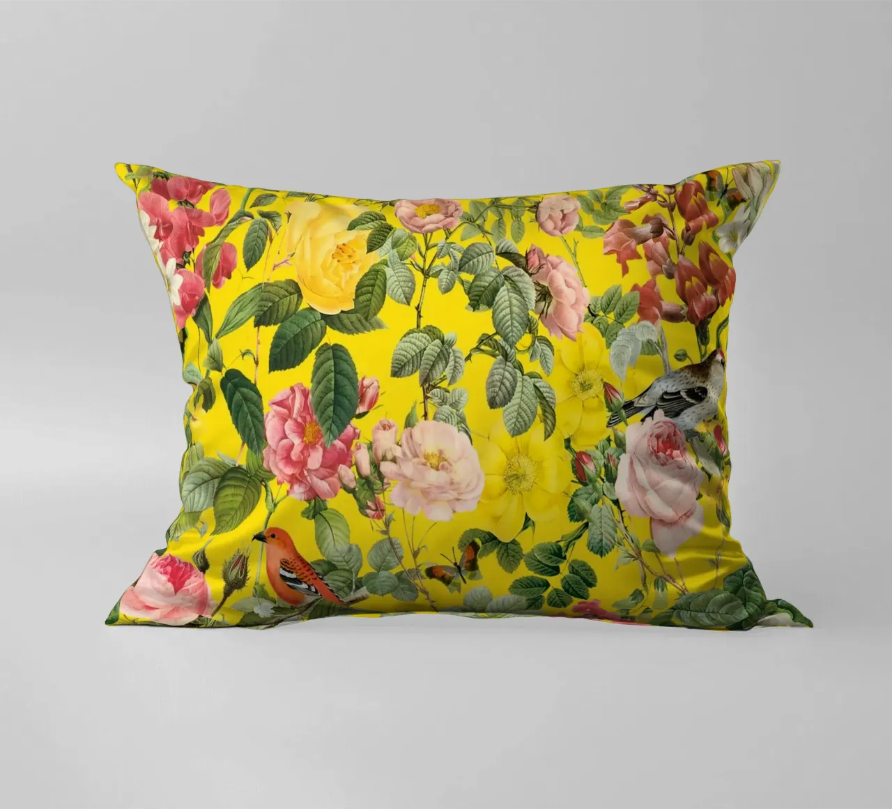 Floral and Birds - Colorful cuscino da burcukorkmazyurek