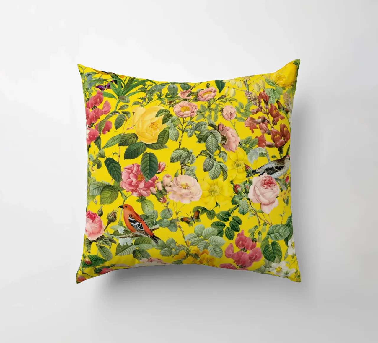 Floral and Birds - Colorful cuscino da burcukorkmazyurek