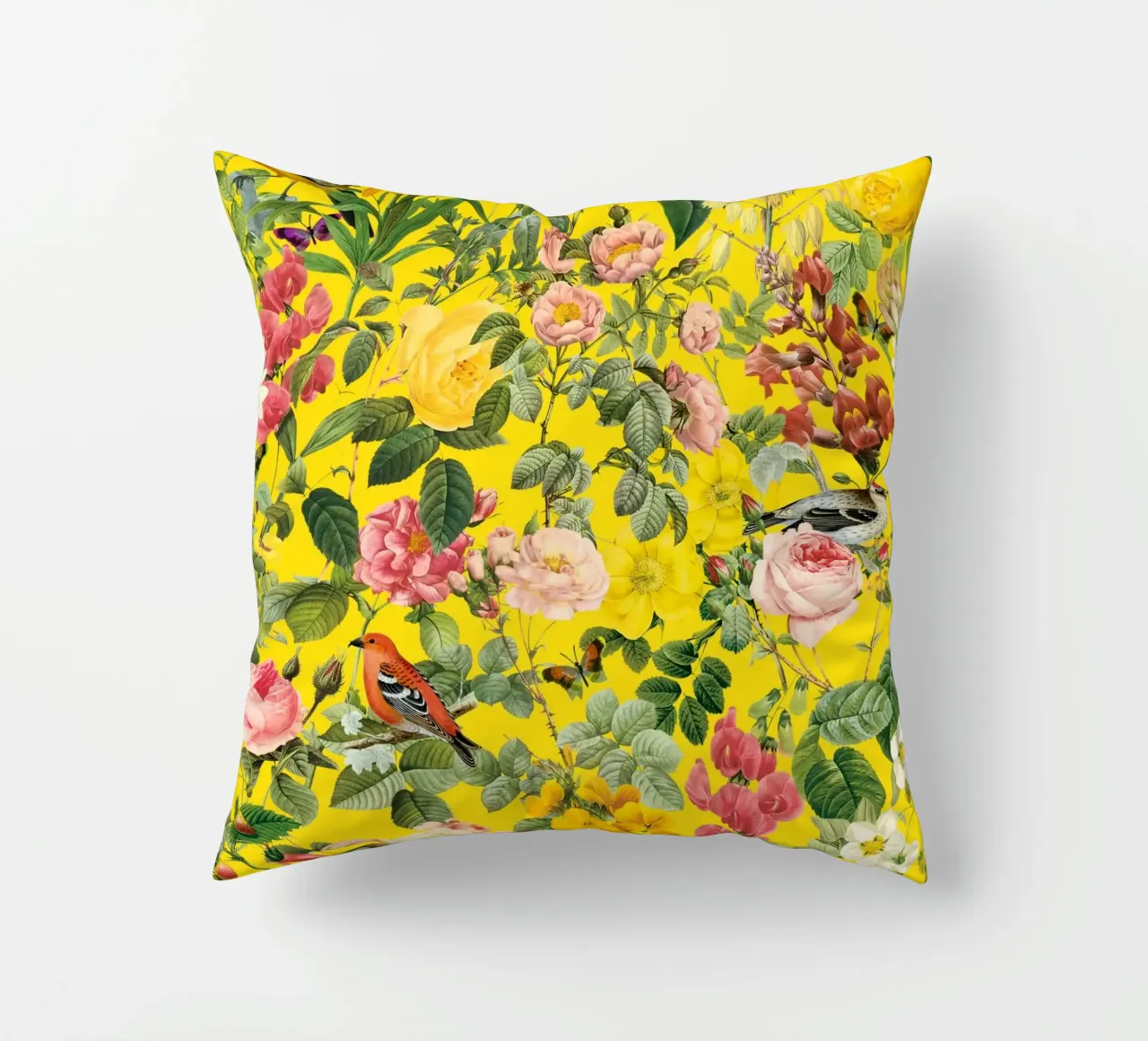 Floral and Birds - Colorful cuscino da burcukorkmazyurek