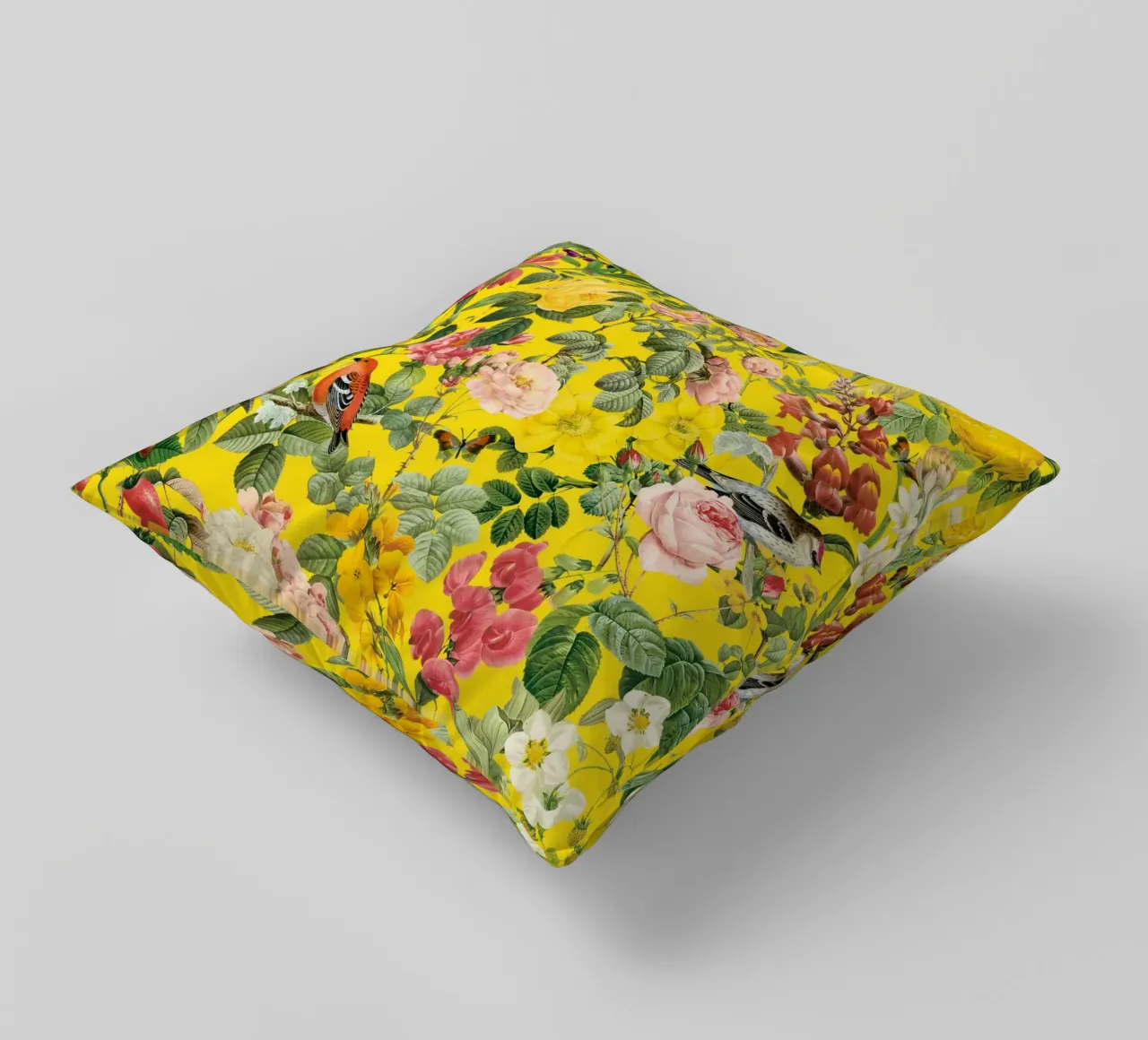 Floral and Birds - Colorful cuscino da burcukorkmazyurek