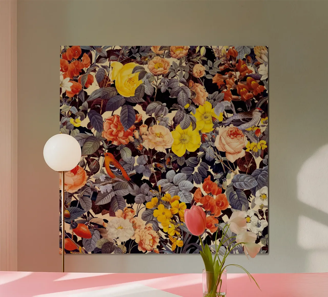 Floral and Birds - Colorful II carta hahnemühle da burcukorkmazyurek