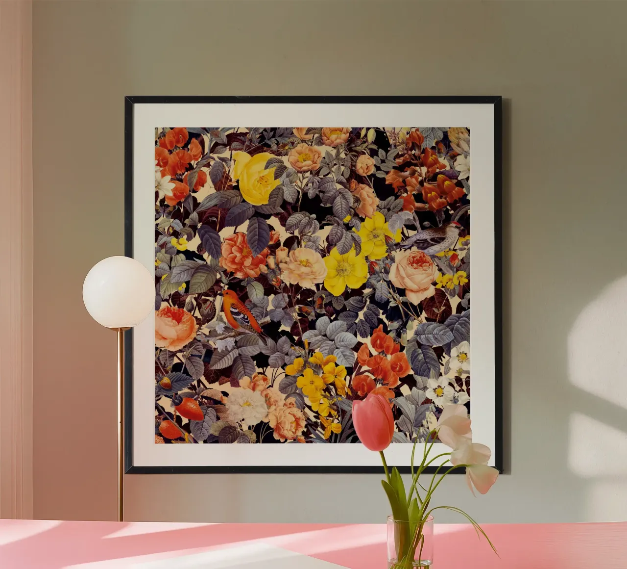 Floral and Birds - Colorful II carta hahnemühle da burcukorkmazyurek