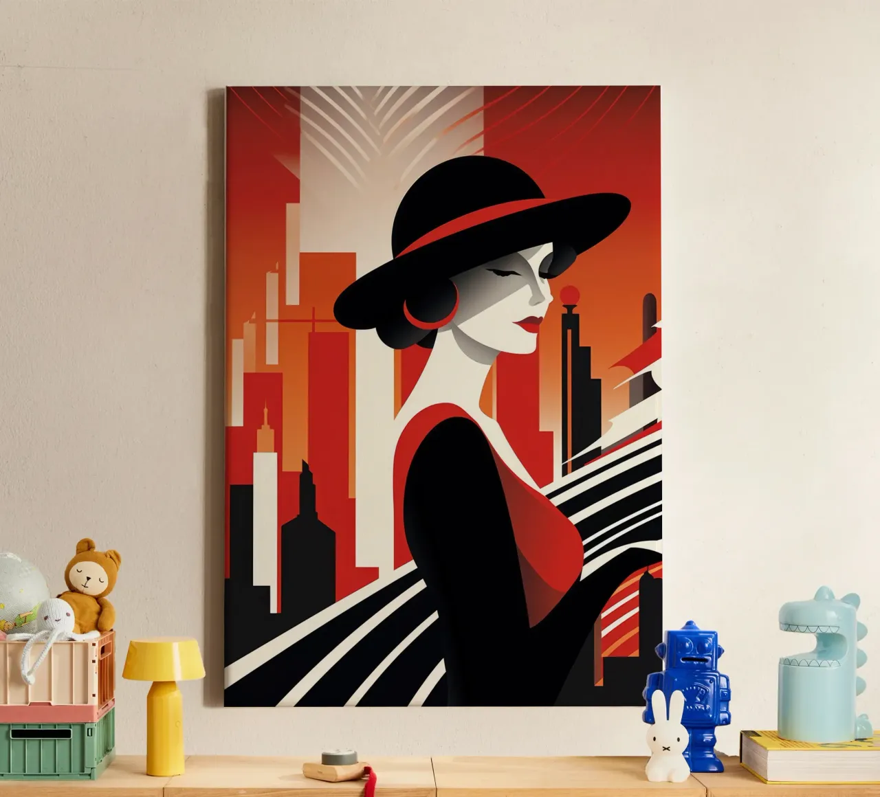 Art Deco Vrouw canvas met Baklijst van Artful Muse