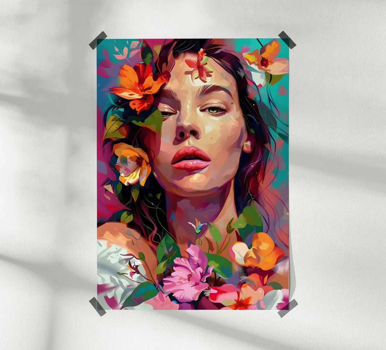 Flower Girl Portrait poster with wooden frame by Artful Muse