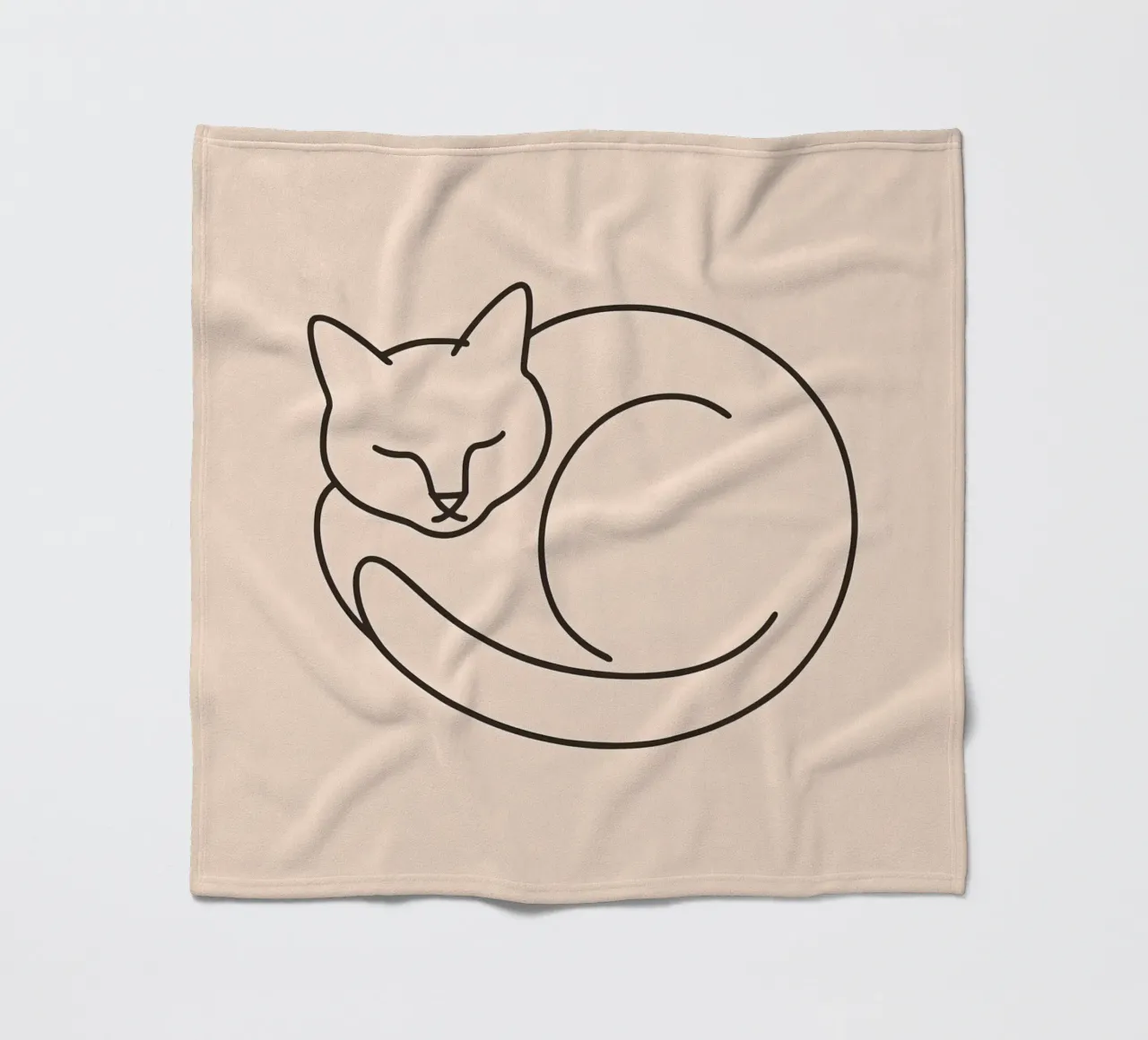 Line drawing of a curled-up cat resting on a soft background fleece blanket by DesignDoodle